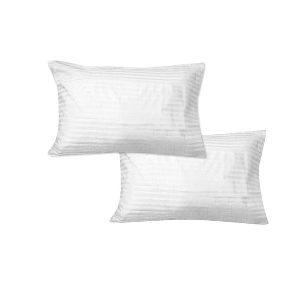 600TC Pair of Wide Self Striped Standard Pillowcases White - NuSea
