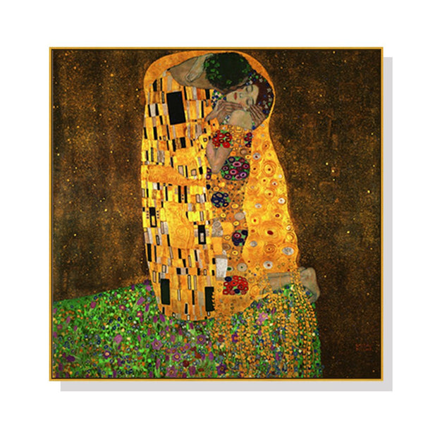 60cmx60cm Kissing by Gustav Klimt Gold Frame Canvas Wall Art - NuSea