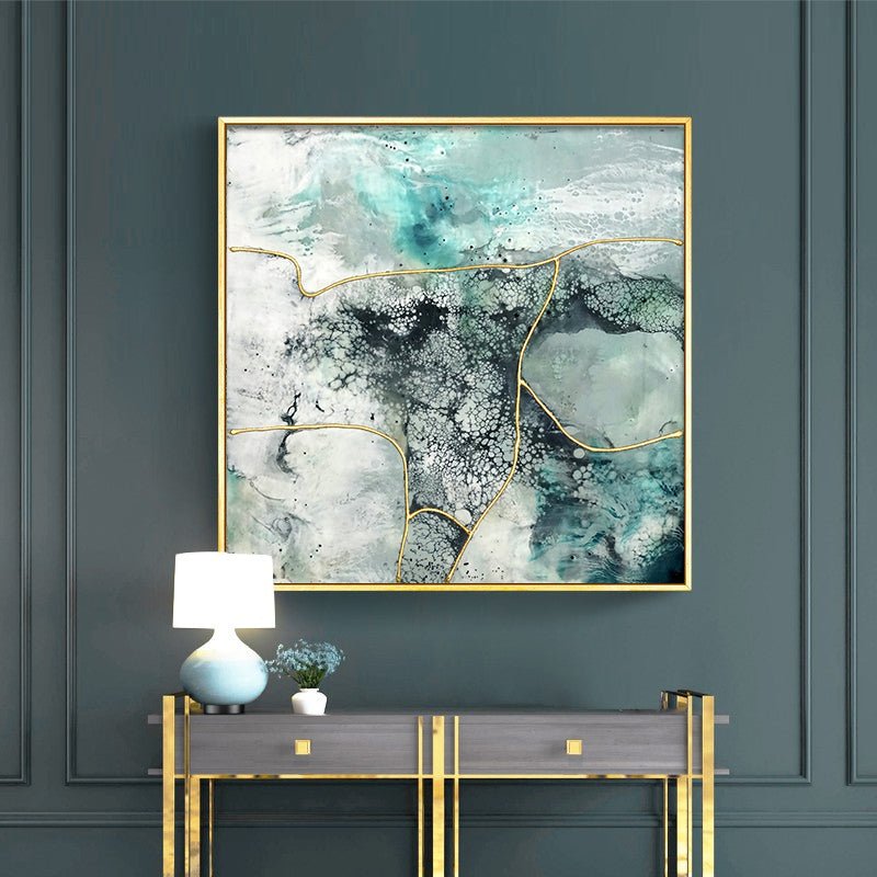 60cmx60cm Marbled Green 2 Sets Gold Frame Canvas Wall Art - NuSea