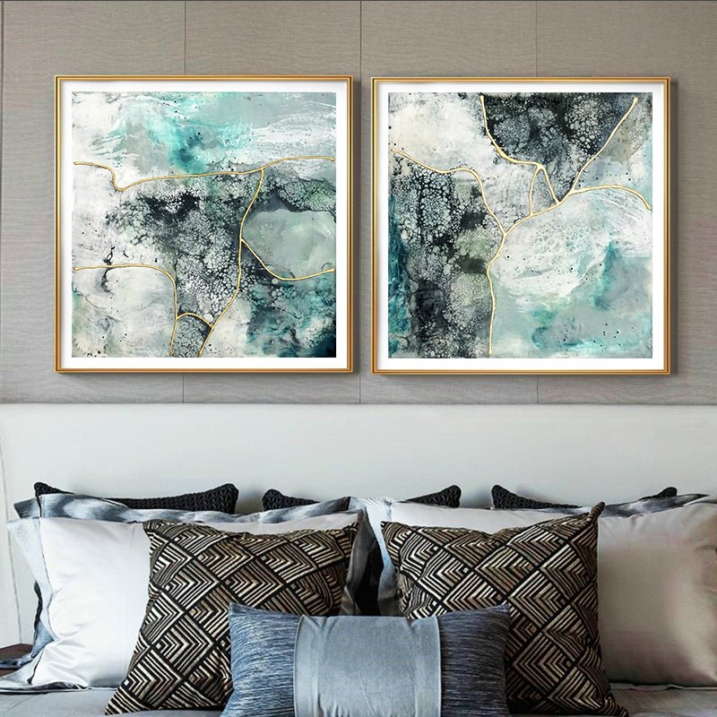 60cmx60cm Marbled Green 2 Sets Gold Frame Canvas Wall Art - NuSea