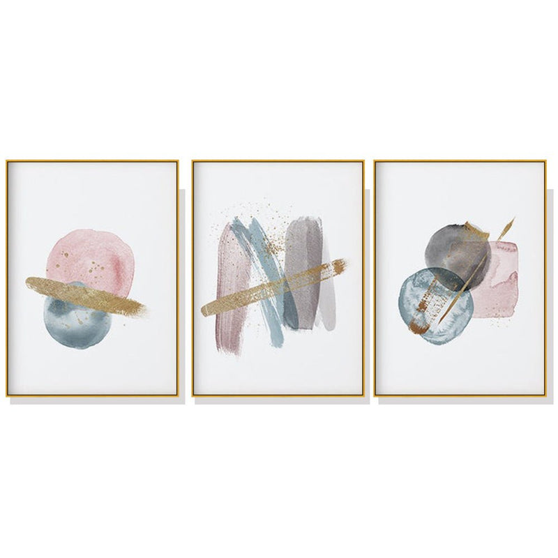 60cmx90cm Blush Pink Watercolor 3 Sets Gold Frame Canvas Wall Art - NuSea