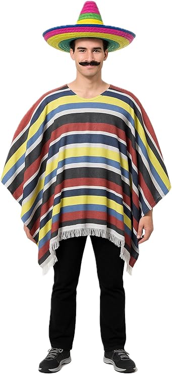 Boutique Retailer Mens Mexican Poncho Wild West Cowboy Party Bandit Fiesta Spanish Costume