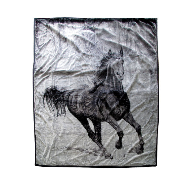 675gsm 2 Ply 3D Print Faux Mink Blanket Queen 200x240 cm Galloping Horse - NuSea