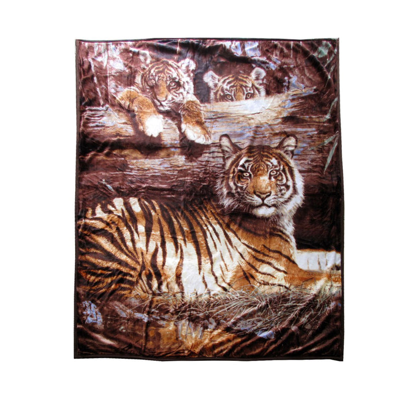 675gsm 2 Ply 3D Print Faux Mink Blanket Queen 200x240 cm Tiger Family - NuSea