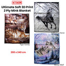 675gsm 2 Ply 3D Print Faux Mink Blanket Queen 200x240 cm Winter Wolf - NuSea
