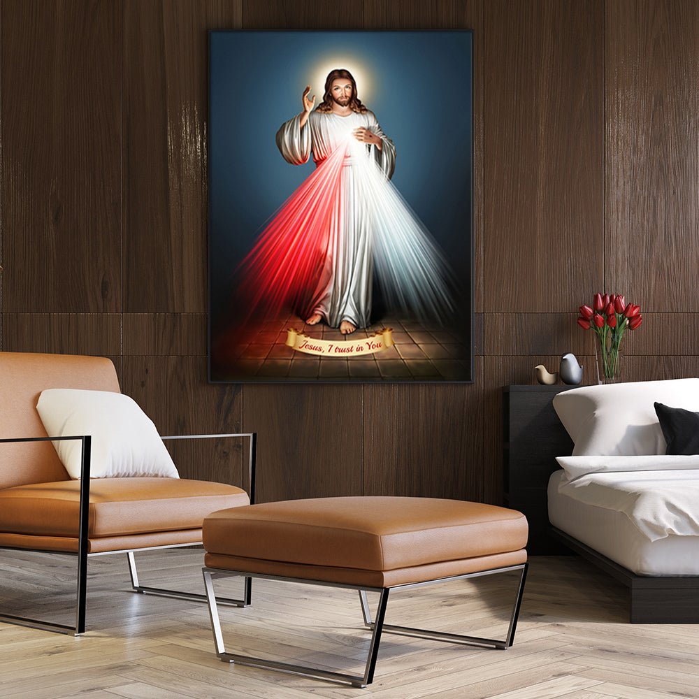 70cmx100cm Jesus Divine Mercy I Trust In You Black Frame Canvas Wall Art - NuSea