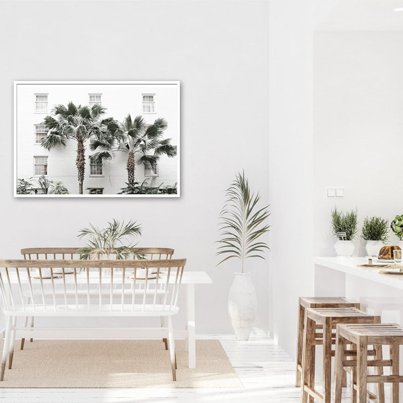 70cmx100cm Palm Tree White Frame Canvas Wall Art - NuSea