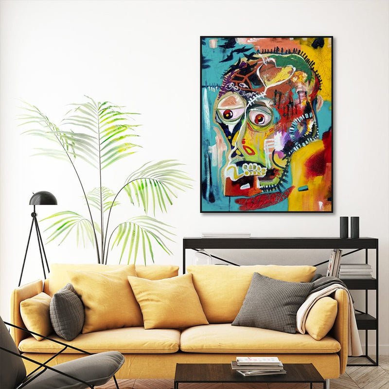 70cmx100cm Pop Art Head Black Frame Canvas Wall Art - NuSea