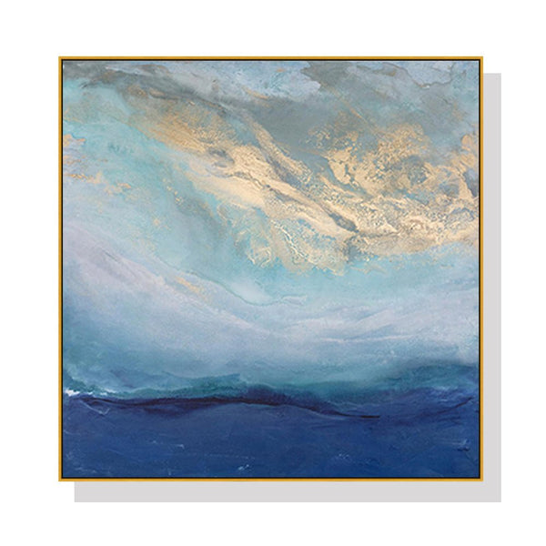 70cmx70cm Abstract gold blue square size Gold Frame Canvas Wall Art - NuSea