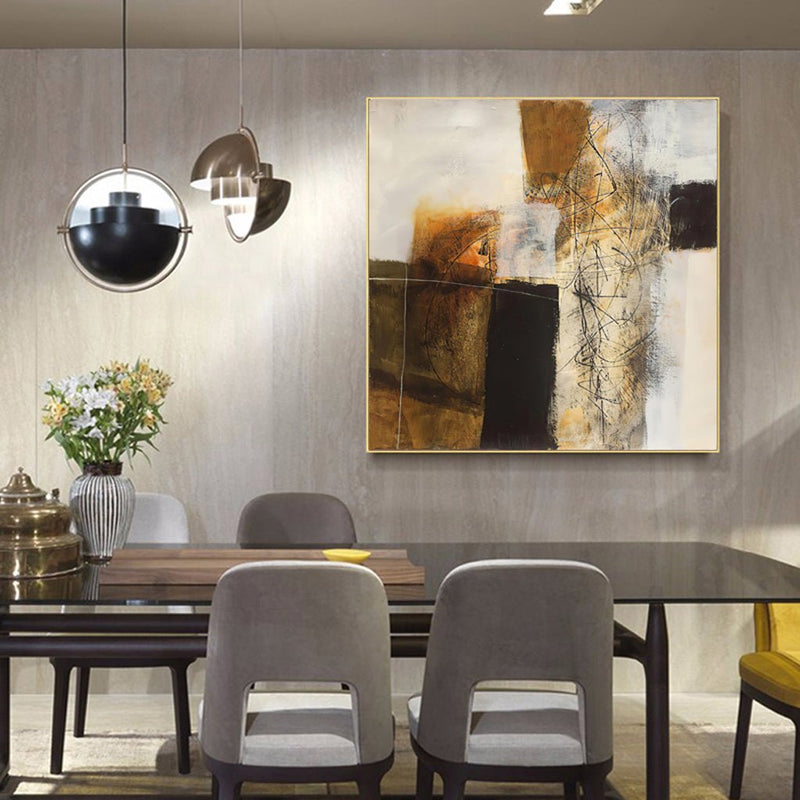 70cmx70cm Abstract gold brown painting style Gold Frame Canvas Wall Art - NuSea