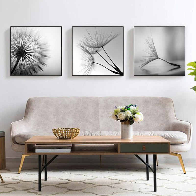70cmx70cm Botanical dandelions 3 Sets Black Frame Canvas Wall Art - NuSea