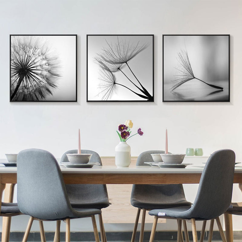 70cmx70cm Botanical dandelions 3 Sets Black Frame Canvas Wall Art - NuSea