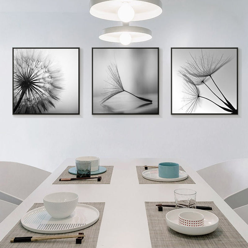 70cmx70cm Botanical dandelions 3 Sets Black Frame Canvas Wall Art - NuSea