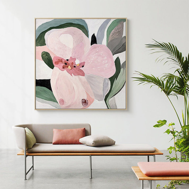 70cmx70cm Floral Hand Painting Style Wood Frame Canvas Wall Art - NuSea