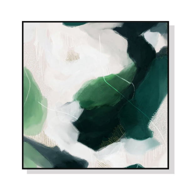 70cmx70cm French Abstract Green Black Frame Canvas Wall Art - NuSea