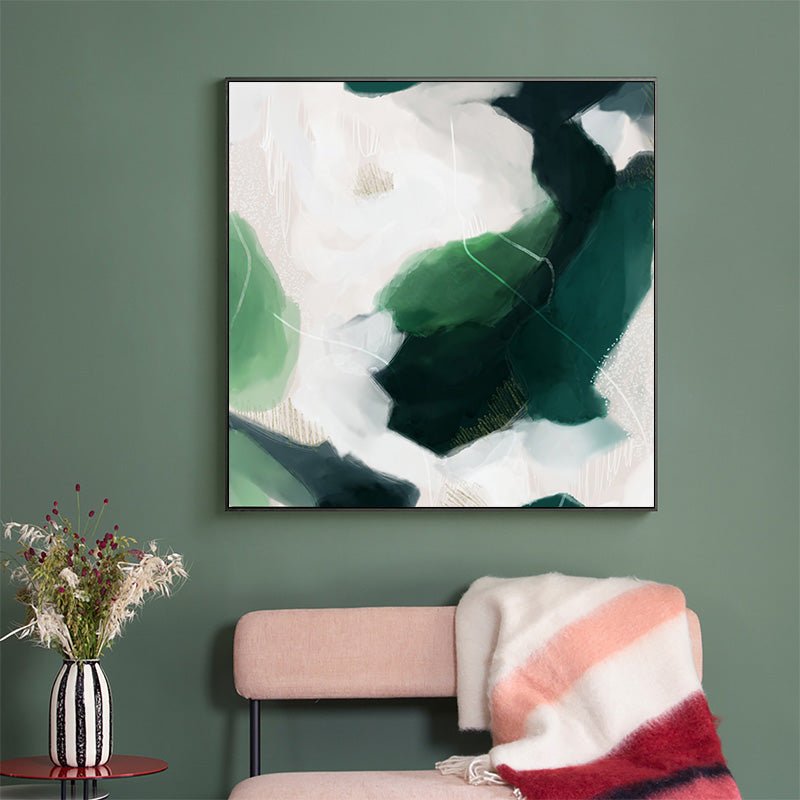 70cmx70cm French Abstract Green Black Frame Canvas Wall Art - NuSea