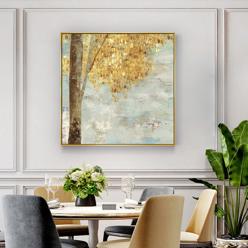 70cmx70cm Golden Leaves 2 Sets Gold Frame Canvas Wall Art - NuSea