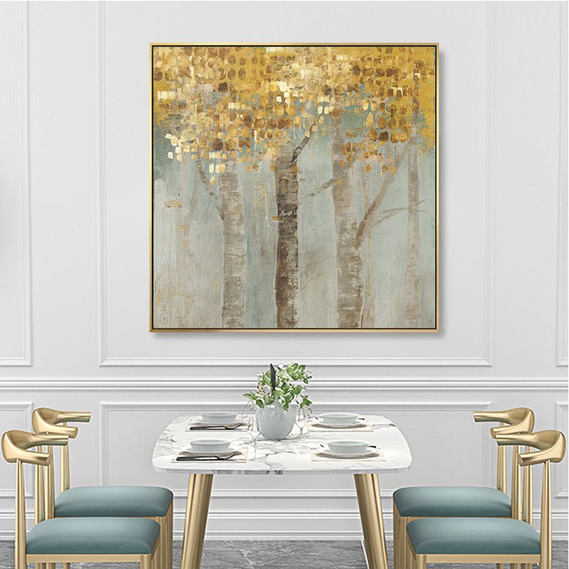 70cmx70cm Golden Leaves 2 Sets Gold Frame Canvas Wall Art - NuSea