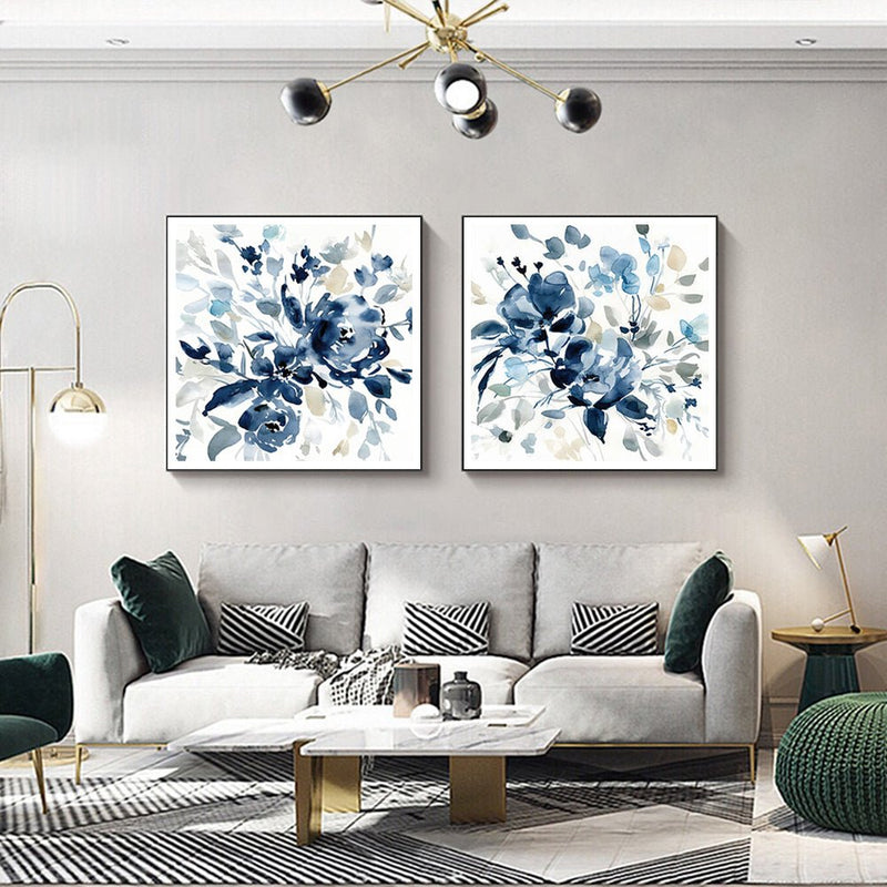 70cmx70cm Indigo Garden By Carol Robinson 2 Sets Black Frame Canvas Wall Art - NuSea