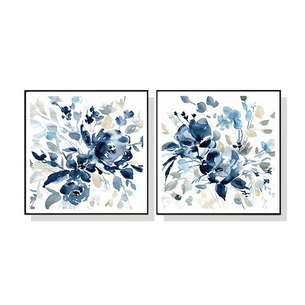 70cmx70cm Indigo Garden By Carol Robinson 2 Sets Black Frame Canvas Wall Art - NuSea