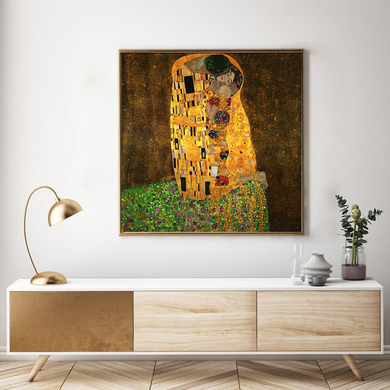 70cmx70cm Kissing by Gustav Klimt Gold Frame Canvas Wall Art - NuSea