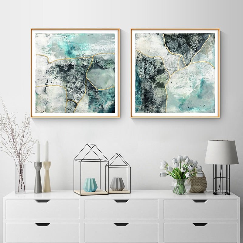 70cmx70cm Marbled Green 2 Sets Gold Frame Canvas Wall Art - NuSea