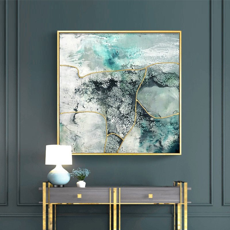 70cmx70cm Marbled Green 2 Sets Gold Frame Canvas Wall Art - NuSea
