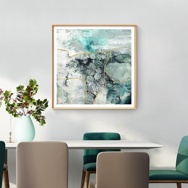 70cmx70cm Marbled Green 2 Sets Gold Frame Canvas Wall Art - NuSea
