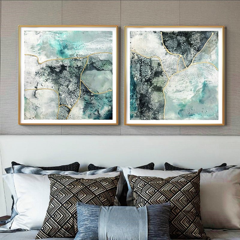 70cmx70cm Marbled Green 2 Sets Gold Frame Canvas Wall Art - NuSea