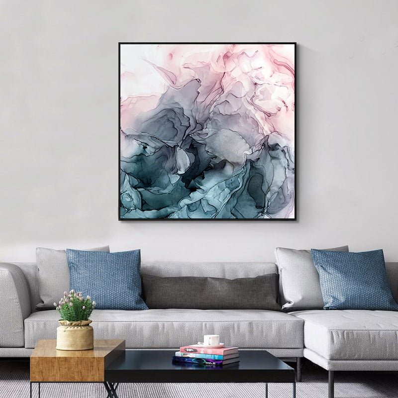 70cmx70cm Marbled Pink Grey Black Frame Canvas Wall Art - NuSea
