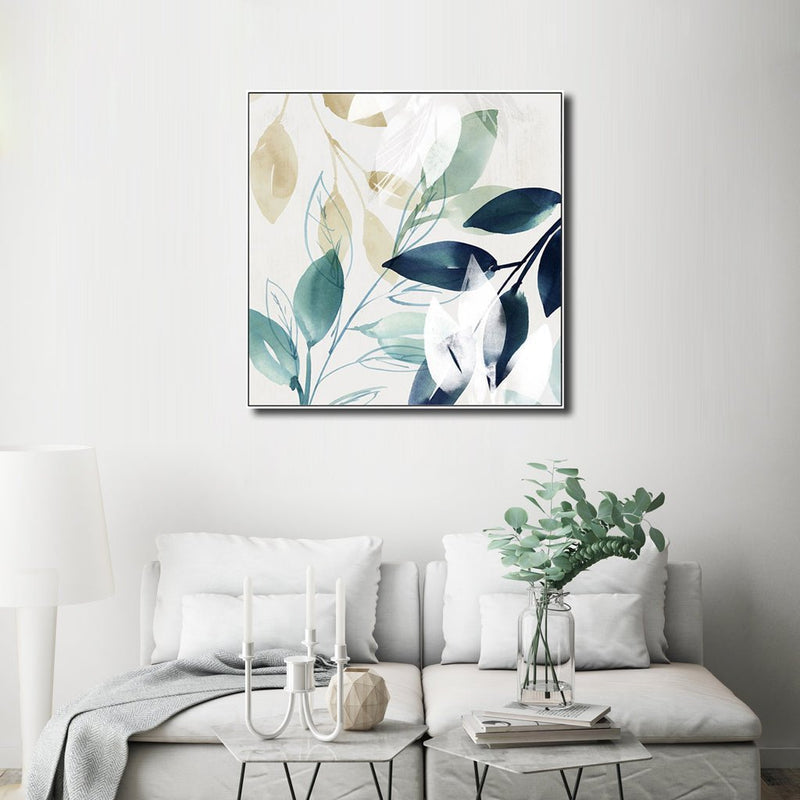70cmx70cm Watercolour style leaves 2 Sets White Frame Canvas Wall Art - NuSea