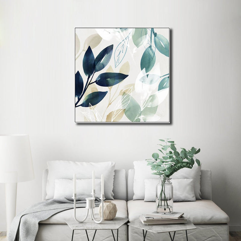 70cmx70cm Watercolour style leaves 2 Sets White Frame Canvas Wall Art - NuSea