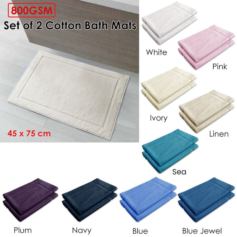 800GSM Set of 2 Cotton Bath Mat Linen - NuSea