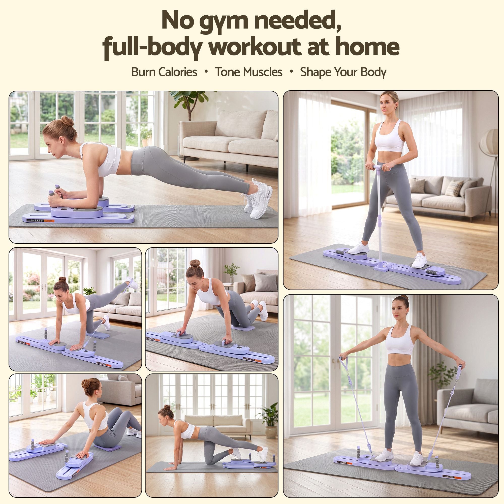 Everfit Abdominal Trainer Machine Core Glider Split Home Gym Equipment Purple