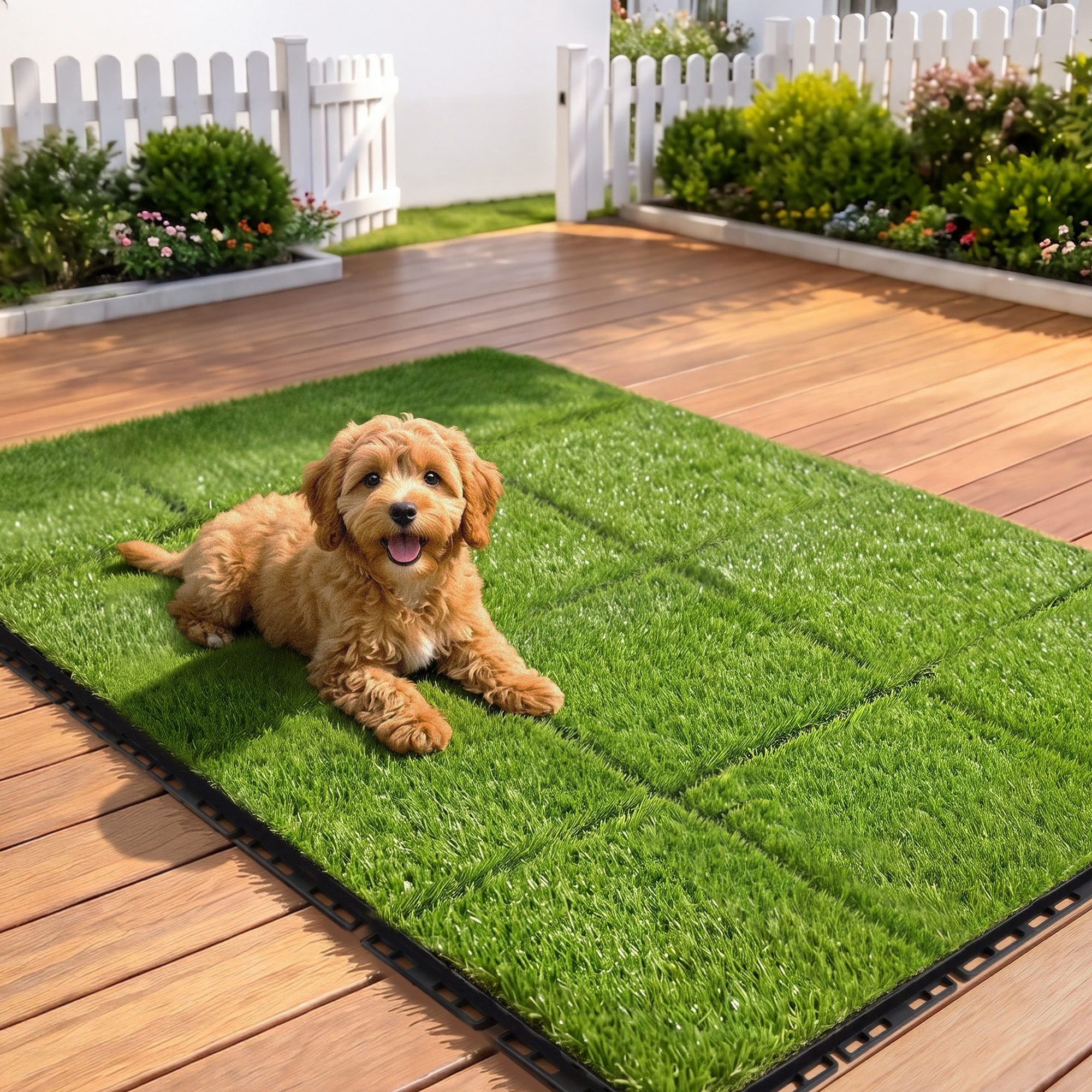 Prime Turf Artificial Grass Turf Tiles Interlocking Fake Grass Mat for Balcony Pet 12 Pack