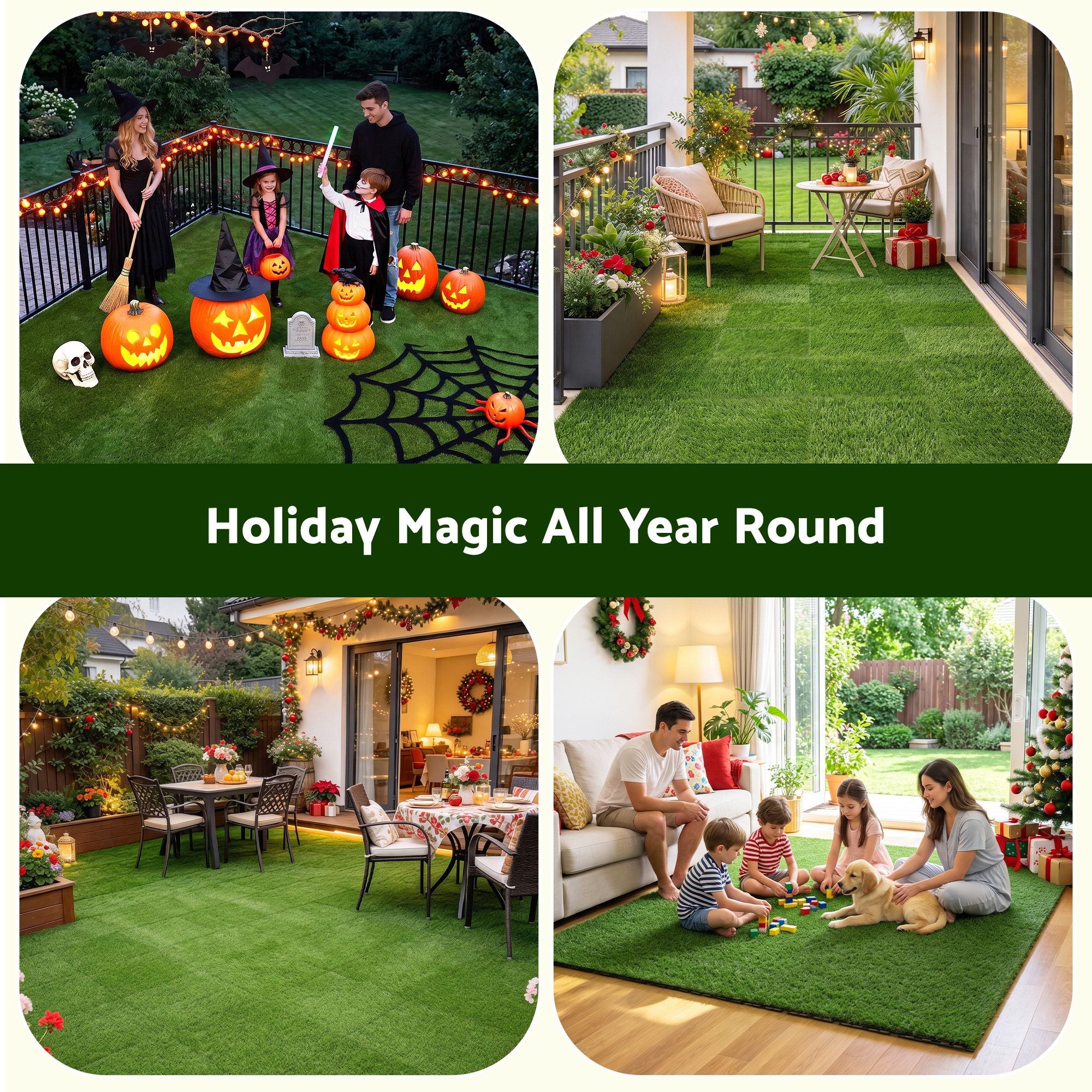 Prime Turf Artificial Grass Turf Tiles Interlocking Fake Grass Mat for Balcony Pet 12 Pack