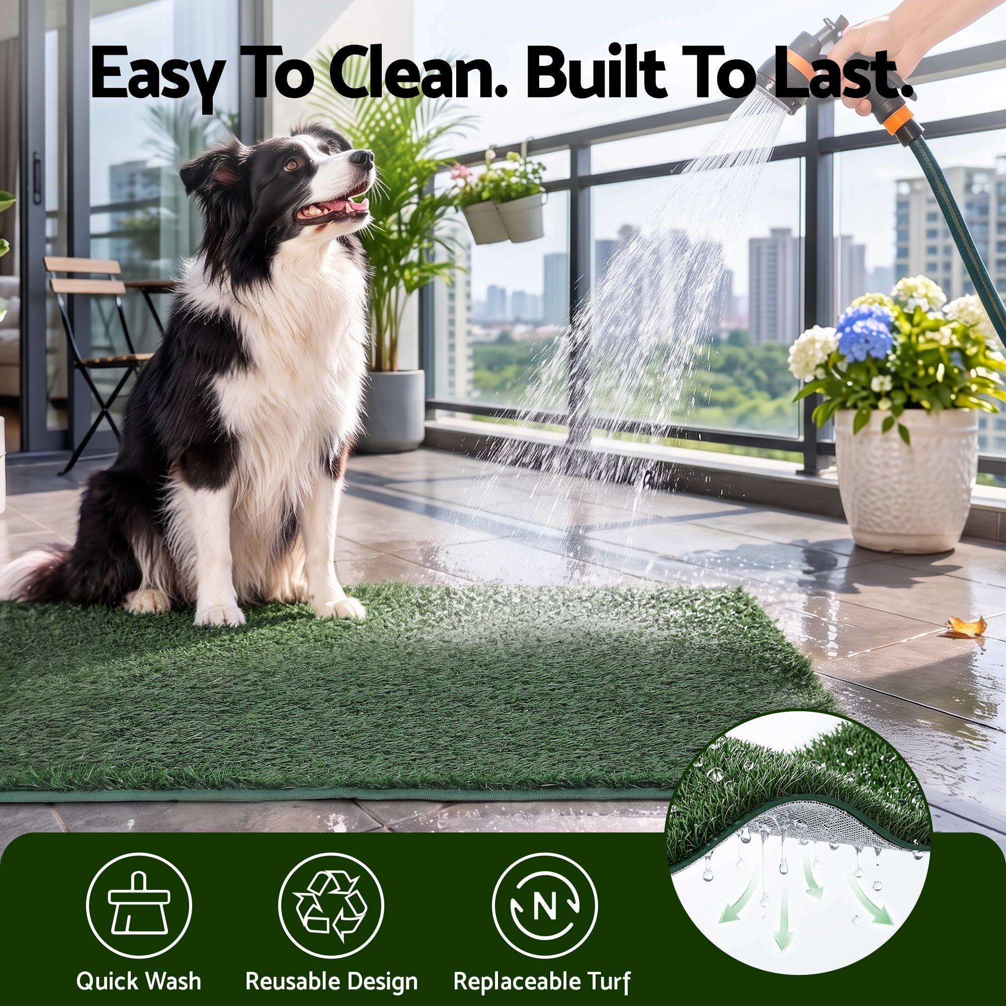 Prime Turf Foldable Dog Grass Potty Pad High Wall Tray for Apartment Balcony RV travel L