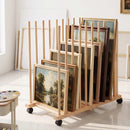 Artiss Art Drying & Storage Rack with Caster Wheels, Solid Wood Adjustable Slots Rack for Drawing Boards, Panels, Paintings, Artworks Display