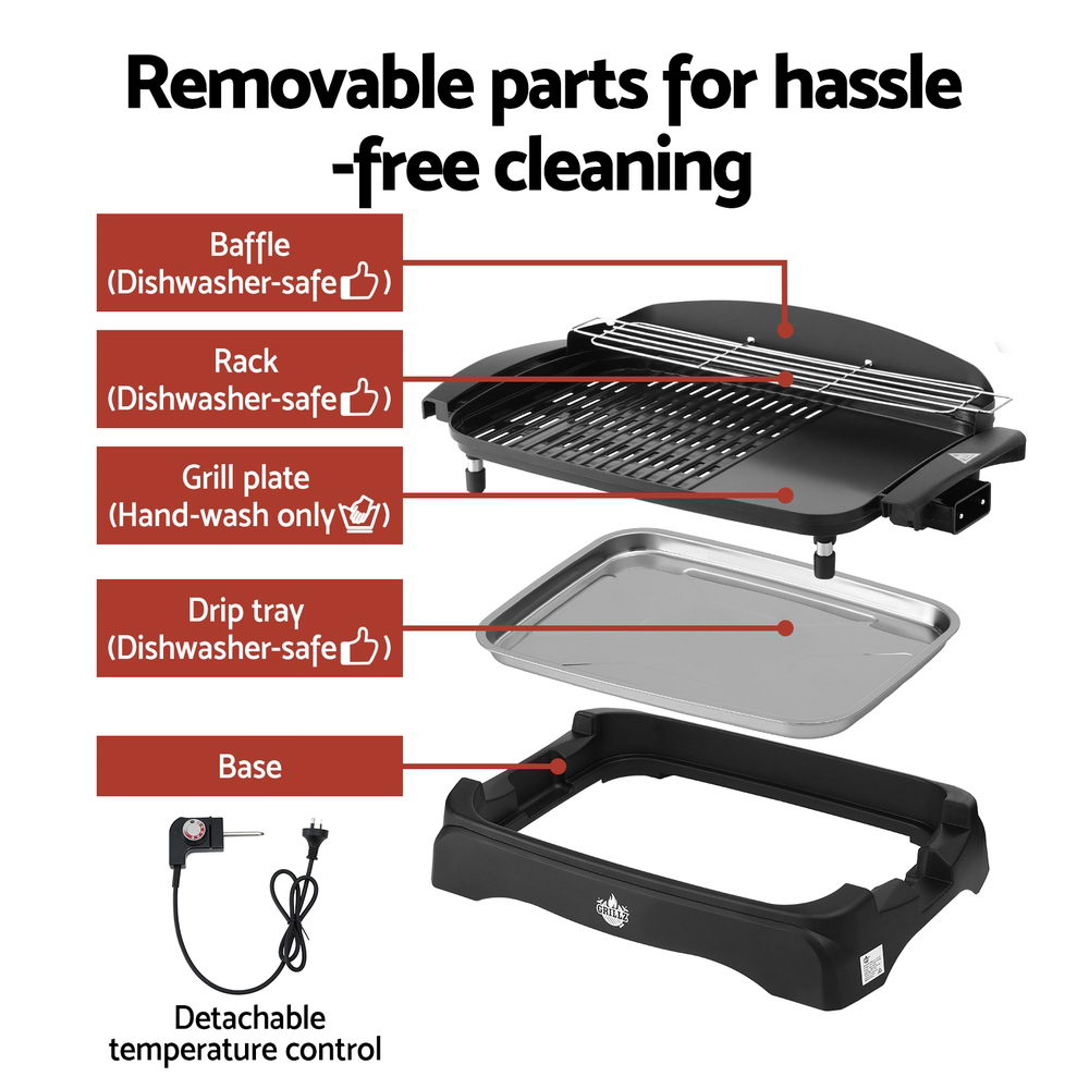 Grillz 1950W Electric BBQ Grill Non-stick Plate for Indoor Outdoor