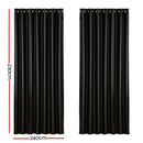 Artiss 2X Blockout Curtains Eyelet 240x230cm Black Shine