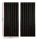 Artiss 2X Blockout Curtains Eyelet 300x230cm Black Shine