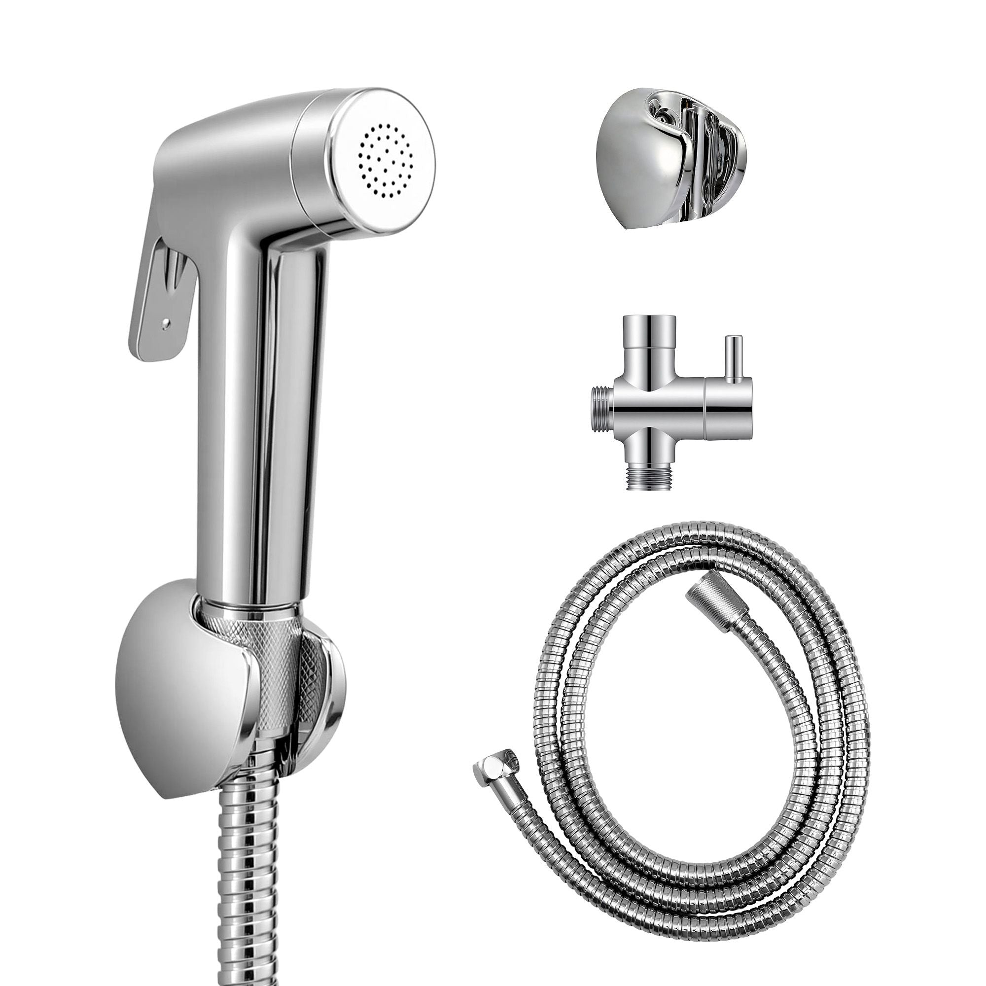 Cefito Handheld Bidet Sprayer for Toilet 1.5m Stainless Steel Hose Jet Spray for Feminine Wash Cloth Diaper Pet Bath Adjustable Pressure Bidet Attachment with G1/2 Valve Silver