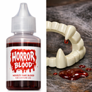 2X Horror Blood and Fangs Costume Pack – Fake Vampire Blood & Plastic Fangs for Halloween, Cosplay & Parties