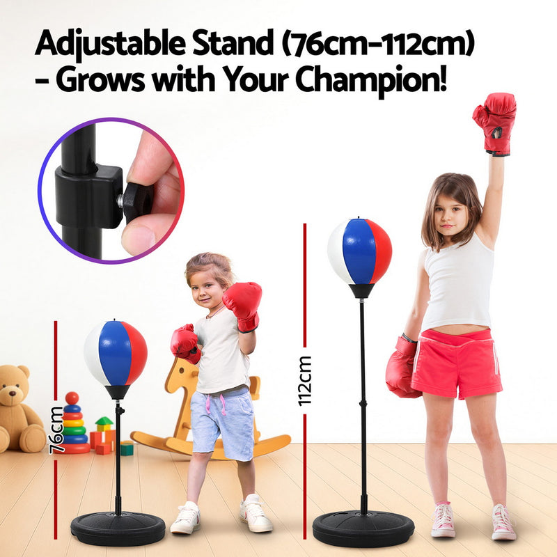 Everfit Kids Punching Bag Stand Set Adjustable 76-112cm with Gloves & Pump