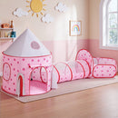 Keezi Kids Playhouse Play Tent Pop Up Castle Crawl Tunnel Basketball Hoop Pink