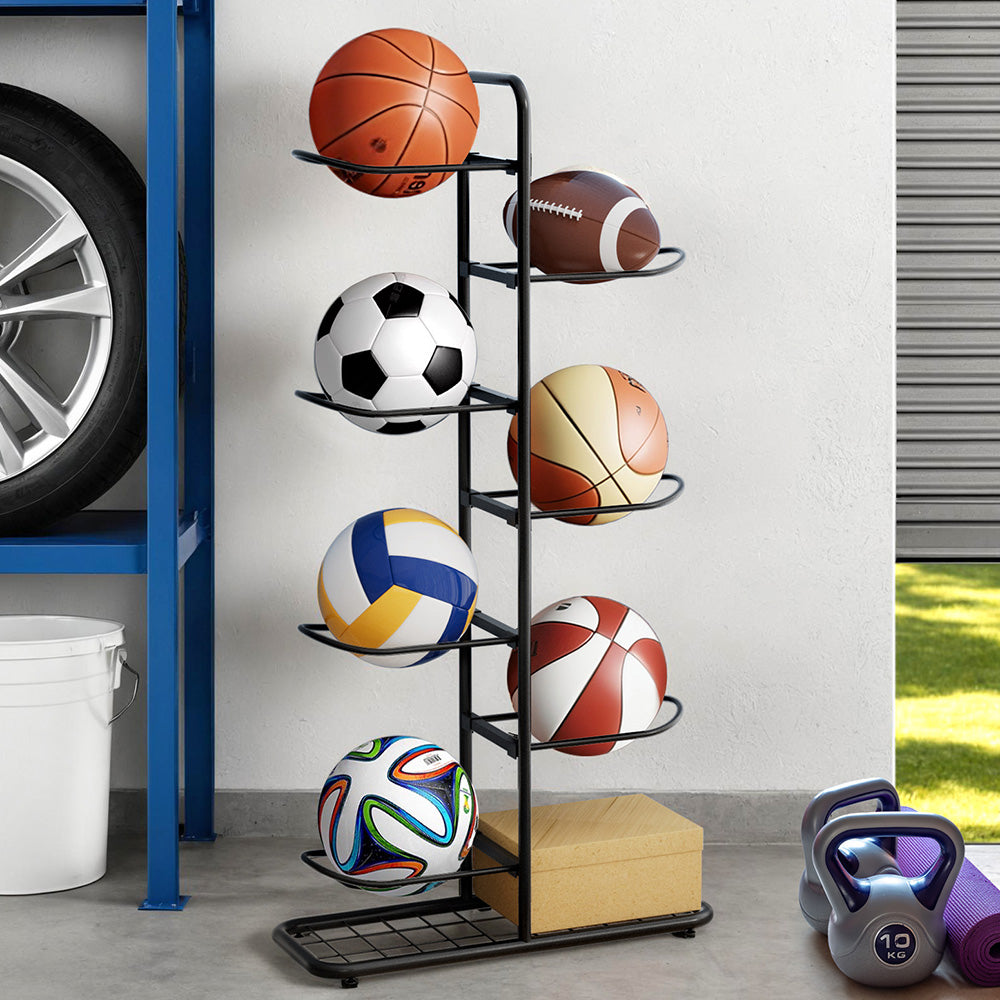 Everfit Ball Storage Rack Sports Equipment Organizer 7-Tier Holder for Garage Gym Black