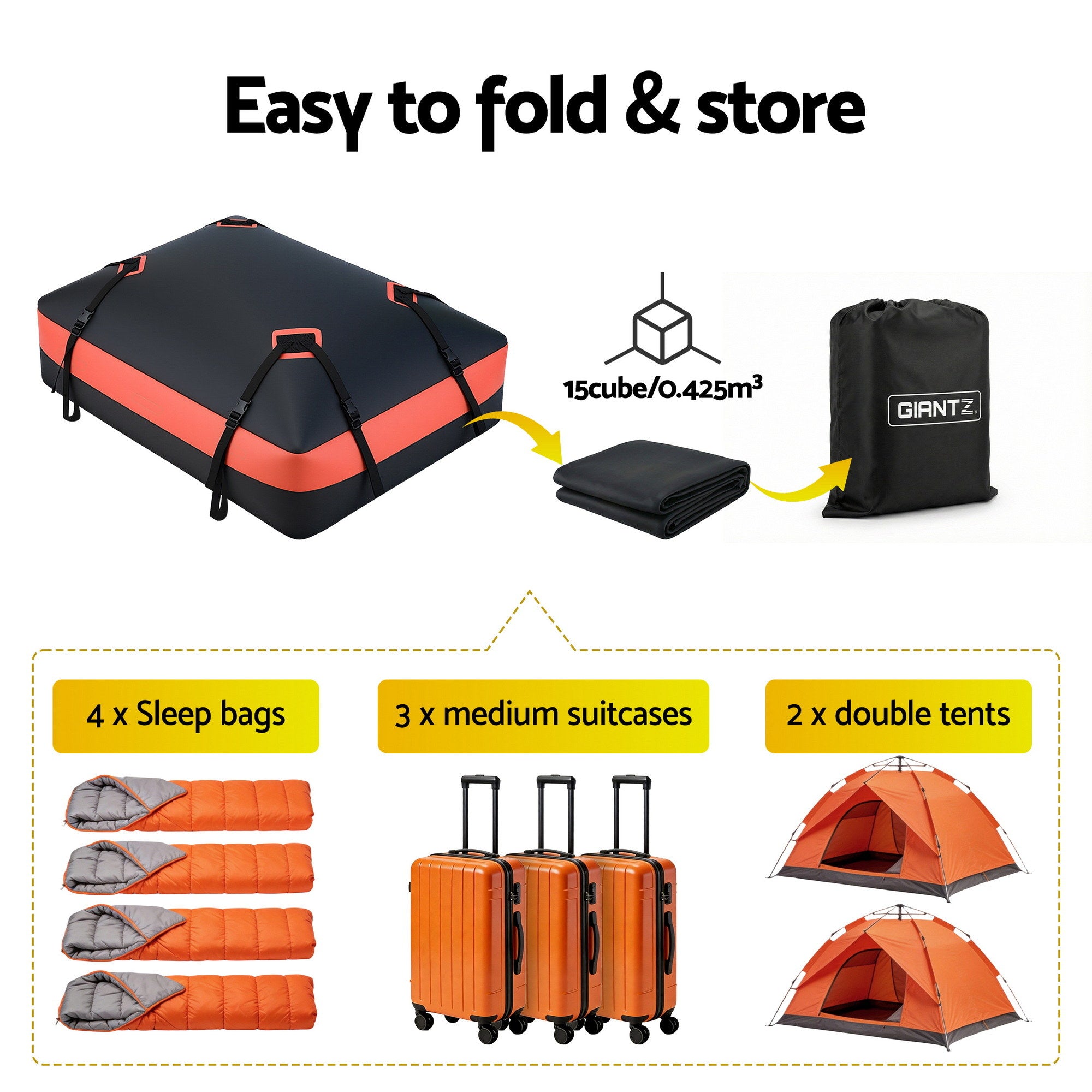 Giantz RoofTop Cargo Bag Car Luggage Carrier Universal 15 Cubic Ft