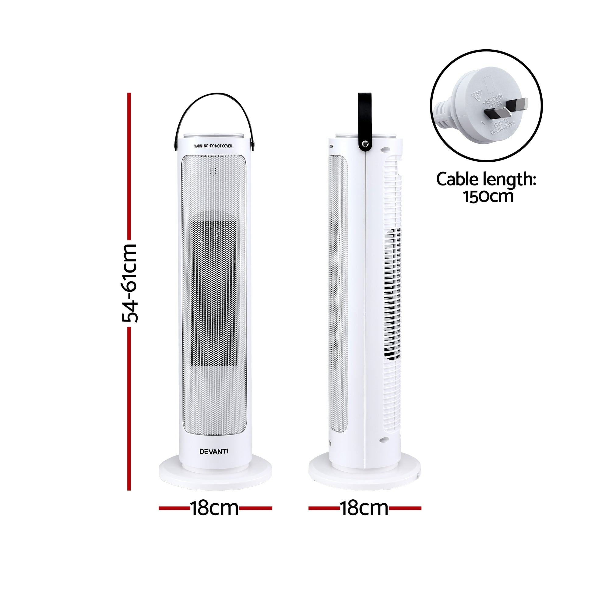Devanti 2000W Ceramic Tower Heater Space Heaters Oscillating Indoor White