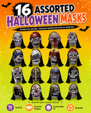 Assorted Halloween Scary Face Masks – 16 Unique Designs for Party & Costume Selection