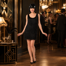 Women’s 1920s Black Flapper Costume – Fringe Dress and Feather Headpiece Set